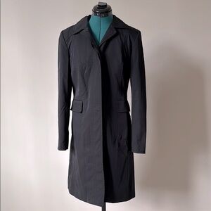 VTG Ann Taylor | Long Black Fitted Rain Jacket Trench Hidden Buttons | Size 2